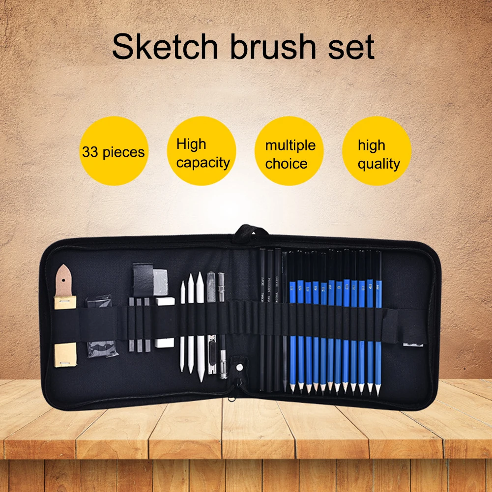 

33 pcs Professional Sketching Drawing Pencils Kit Set include 8B,6B,5B,4B,3B,2B,B,HB,2h,3h,4h,5h Pencil for Art Supplies School
