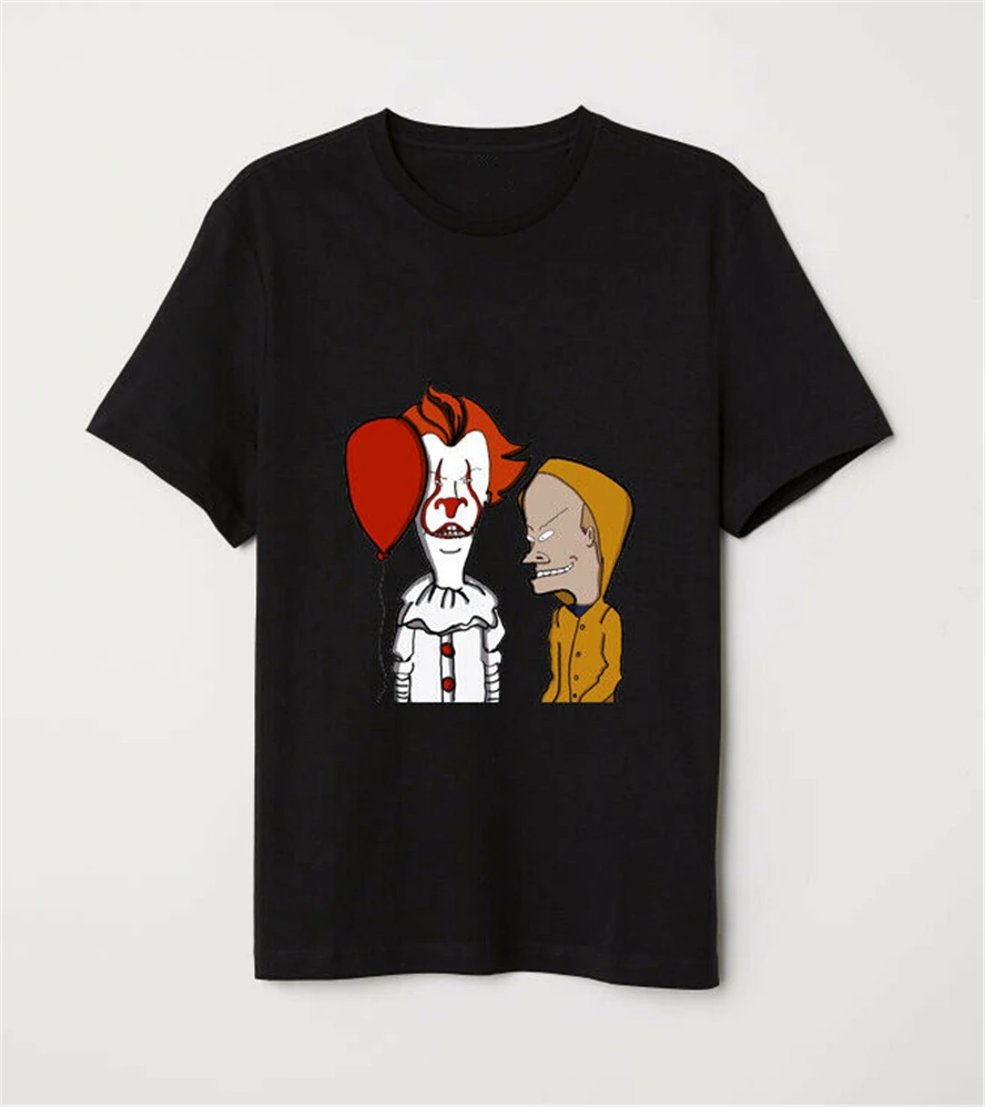 Beavis And Butthead X It Pennywise Джорджи Хэллоуин ужас черная футболка с принтом|Мужские