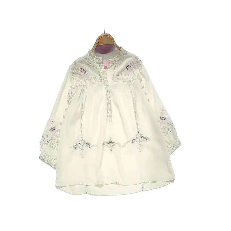 

Embroidered shirt original ethnic style three-quarter sleeve loose shirt women blusas elegantes de mujer 2020
