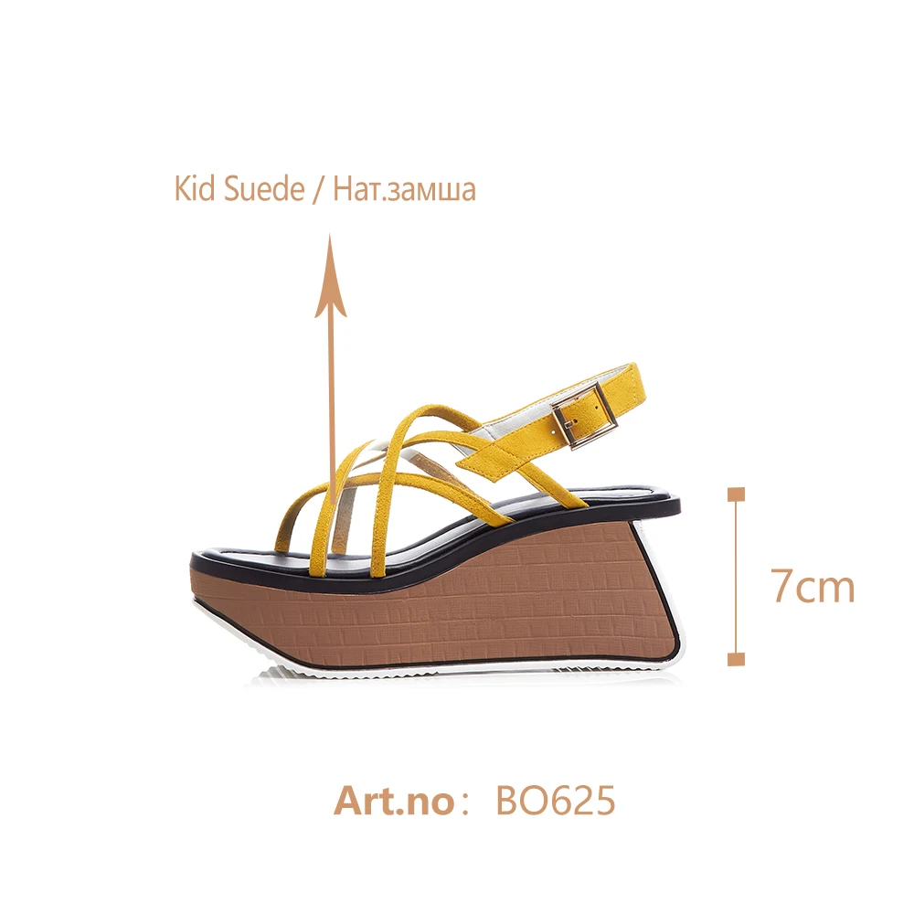 

BESCONE Buckle Sandals Women Platform Classics Peep Toe Scotch Tape Crossed Thin Bands Shoes Comfortable Wedges Sandals BO625