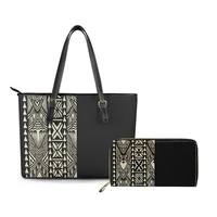 wholesale polynesian traditional tribal print lady black handbags high quality pu leather tote bag luxury bags women handbags