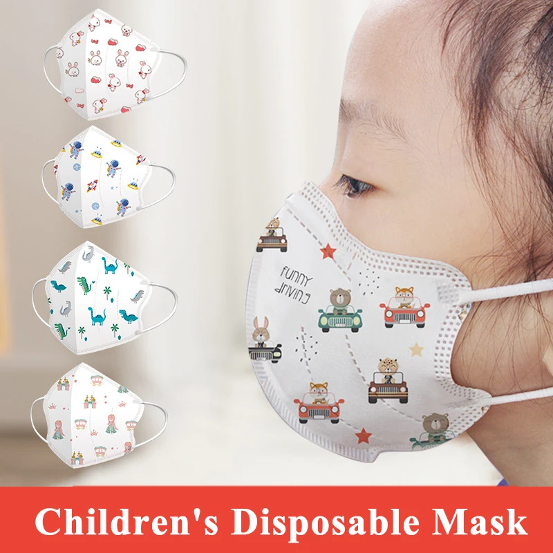 

50pcs Children Mascarillas Face Mask Caps Disposable 3D Cartoon Print 4 Layers Filter Anti Dust Mouth Mask for 0-12 Year Kids