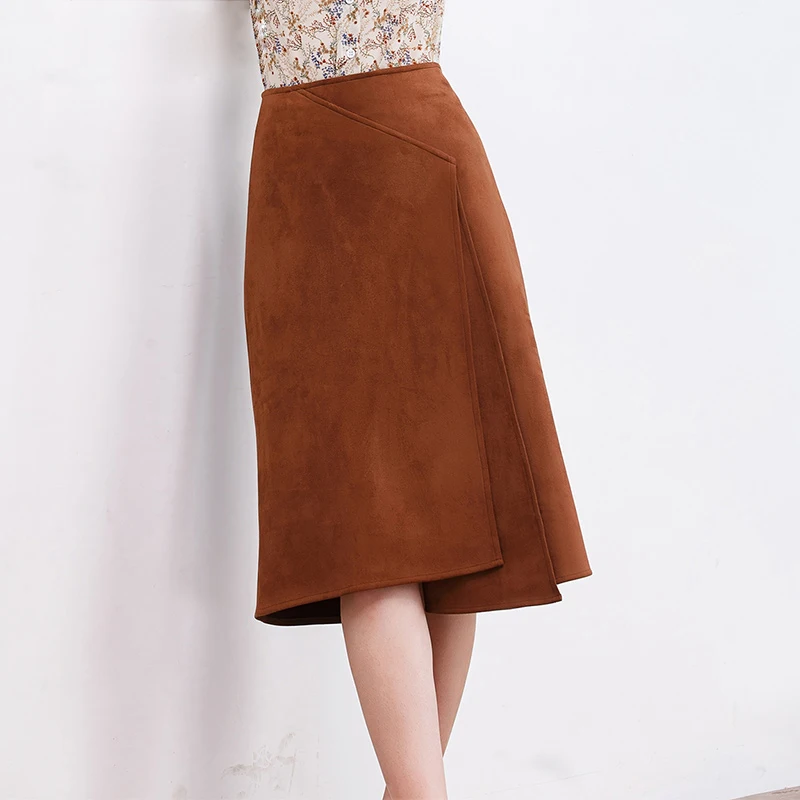 Женская замшевая юбка Only Plus винтажная бархатная трапеция с разрезом и высокой