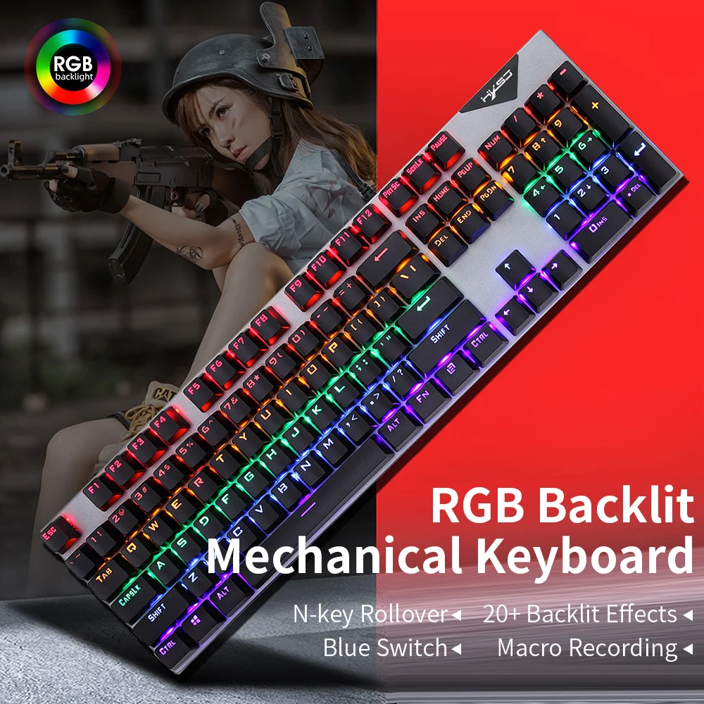 

HXSJ L300 Wired 104-key Keyboard RGB Backlit mechanical Keyboard N-key Rollover 20+ Lighting Effects Macro Recording Keys