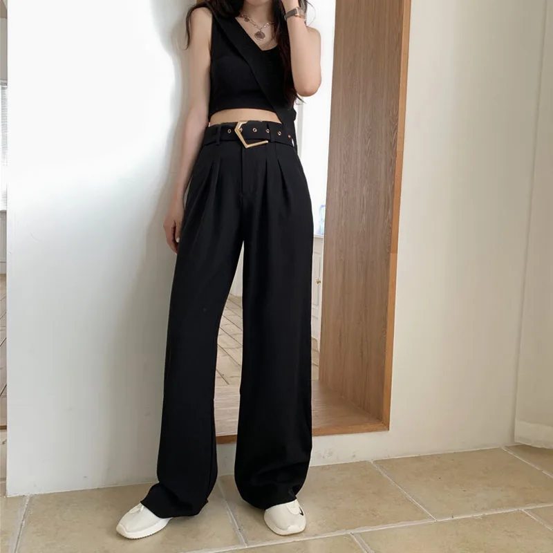 

Limiguyue Spring Fashion Wide Leg Suit Pants Women High Waist Sashes Pants French Office OL Loose Trousers Solid Female K330