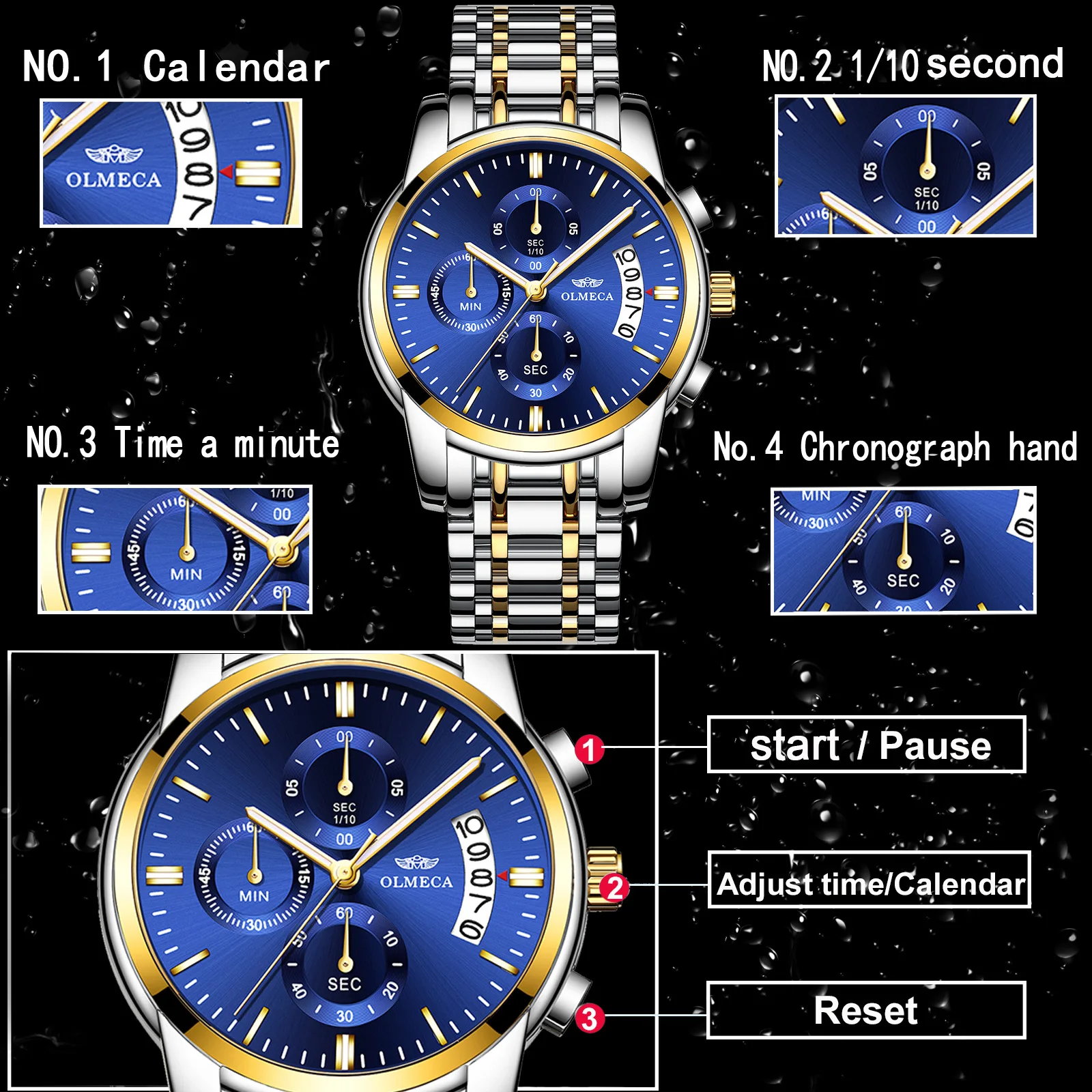 OLMECA Brand Complete Calendar Wrist Watch Men's Luxury Businessman Relogio Masculino Waterproof Watches Stainless Steel | Наручные