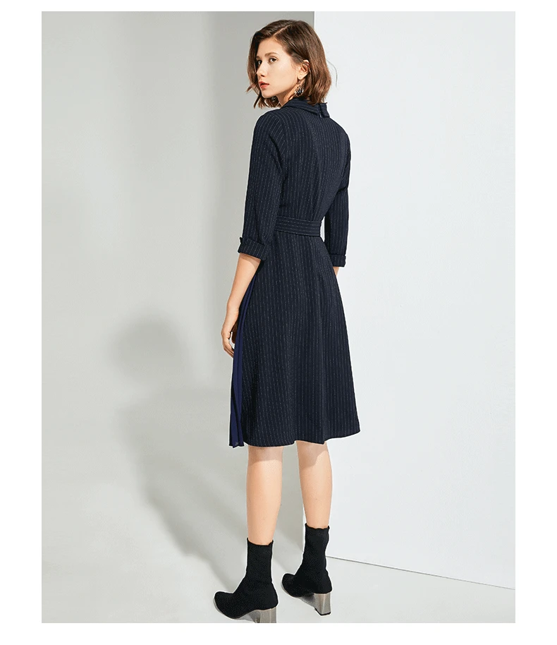 

FNOCE Cross-border Foreign Trade Women's dress Fashion Casual Loose Loose Street Irregular Hem V-neck Pleated Mid-length Dress