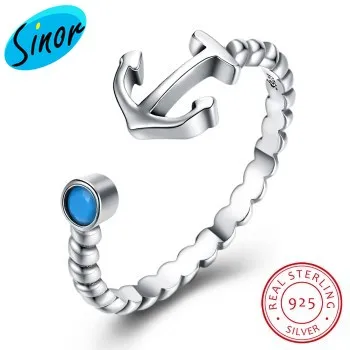 

S925 Sterling Silver Retro Simple Turquoise Anchor Open Ring Svr216 Svr216