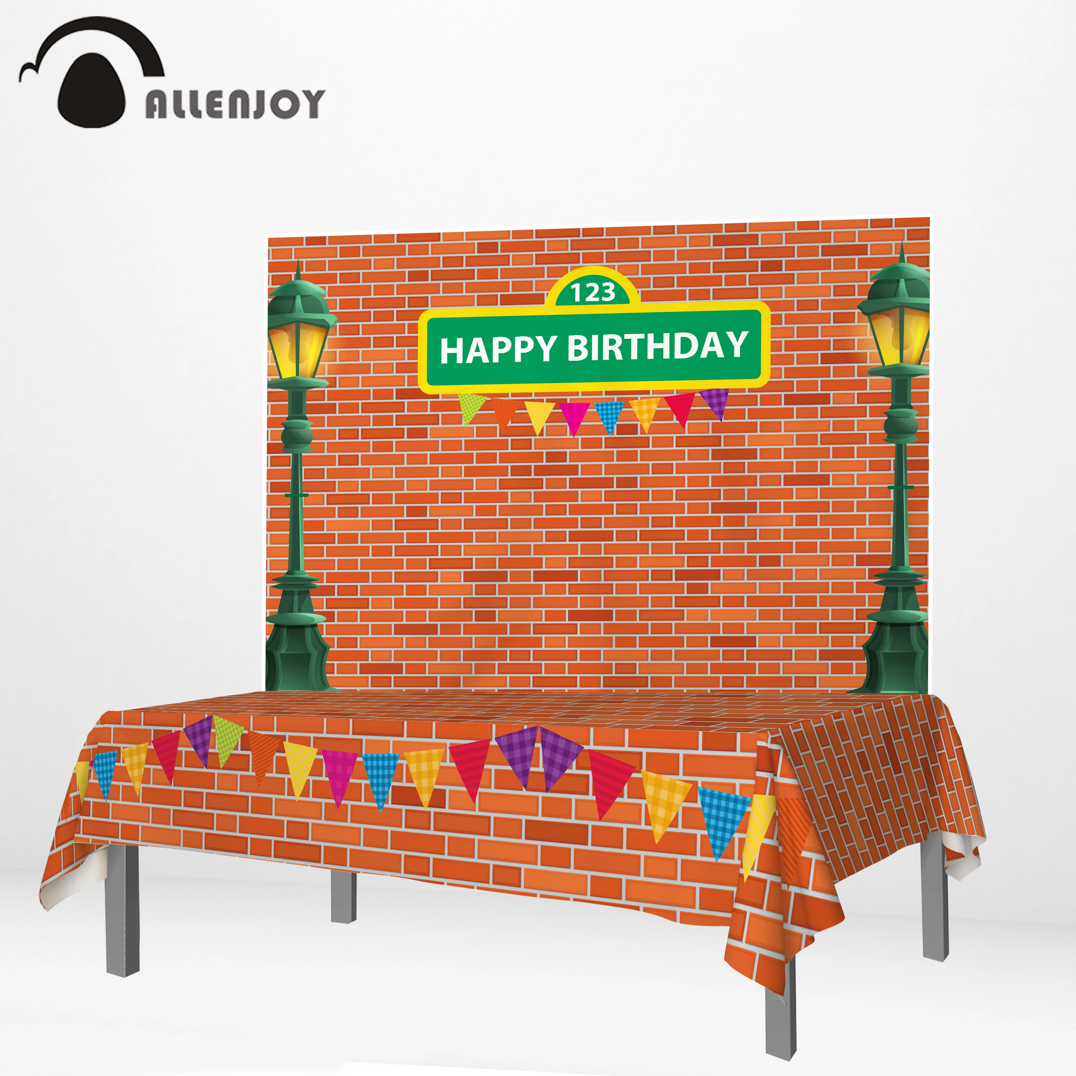 Allenjoy photophone backgrounds Birthday sesame street brick wall banner lights cartoon party tablecloth table cover backdrops |
