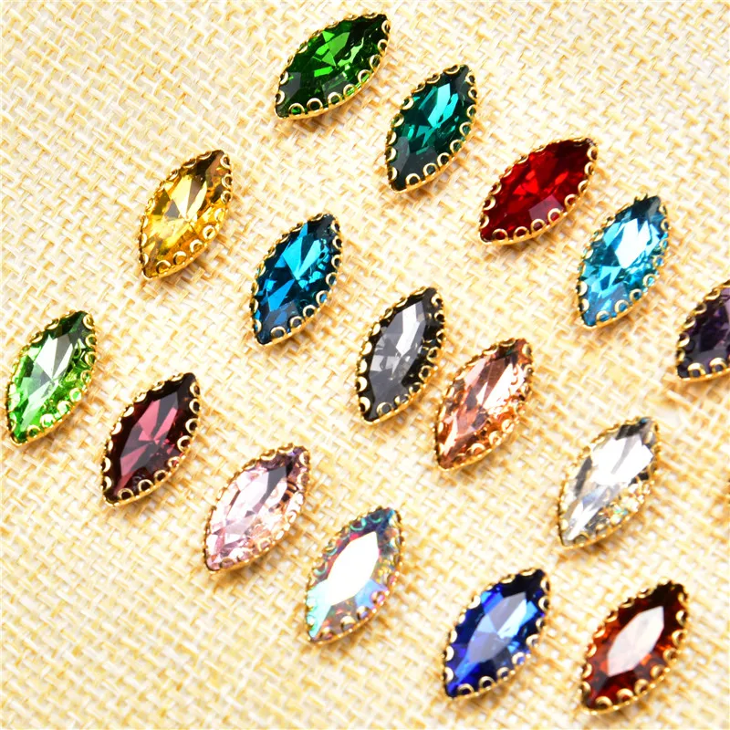 Стекло кристалл алмаз Красочные 7*15 мм классическая форма маркиза 15 шт. золотые