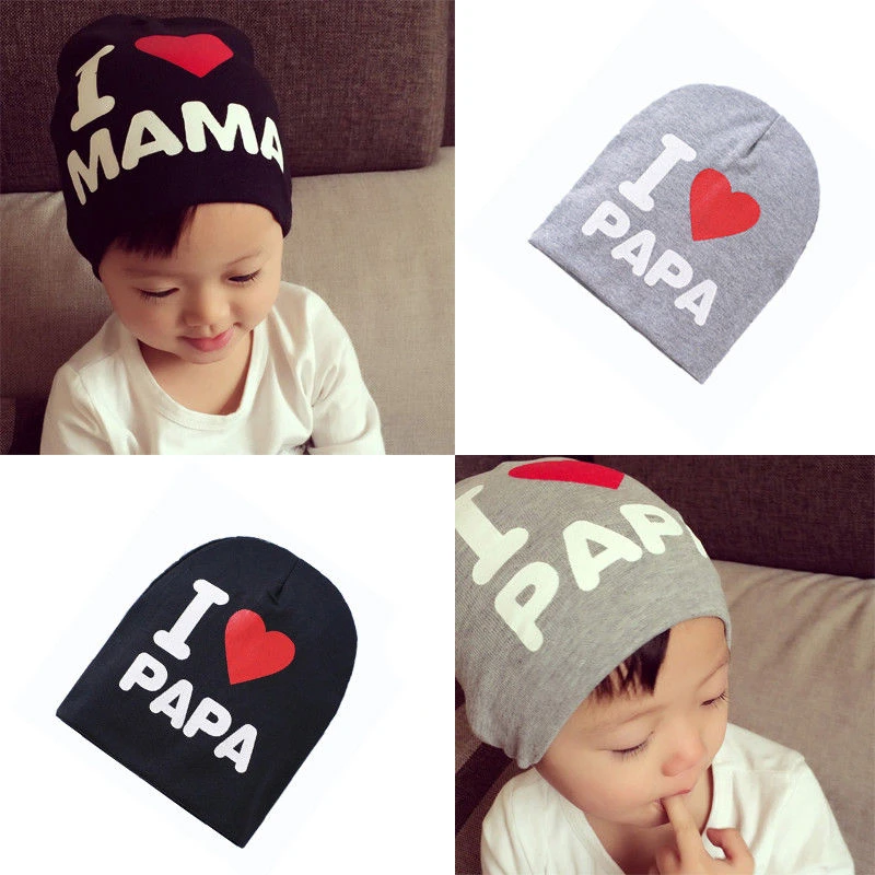 Шапка Вязаная Детская хлопковая теплая весна-осень с принтом Я люблю папу маму