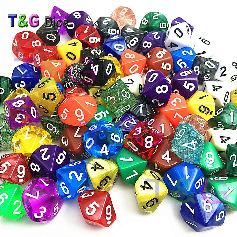 Набор из 10 случайных цветов случайный стиль D4 D6 D8 D10 D00 D12 D20 для игры в кости как