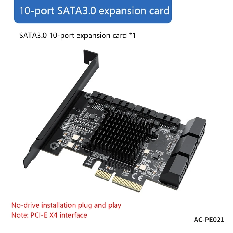 

10 Ports PCIE Riser Card PCIE X4 To SATA3.0 6Gb/S SATA Adapter Card Hard Disk Expansion Card For BTC Miner Mining