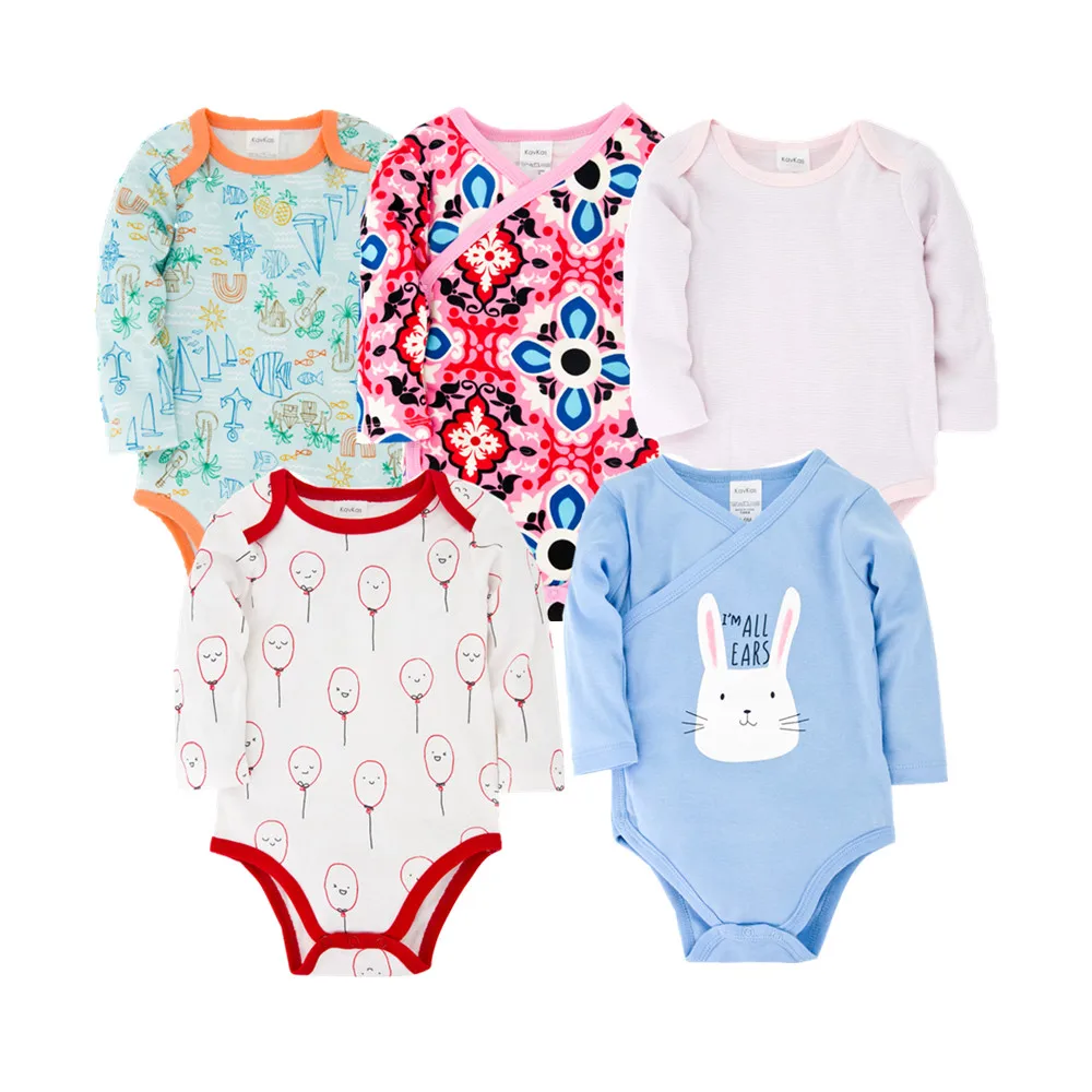 

Honeyzone 2020 New Baby Bodysuits Gray long Sleeve Girl's sets Overall Cotton Infant Toddler Jumpsuit Newborn Clothes 5Pcs/lot