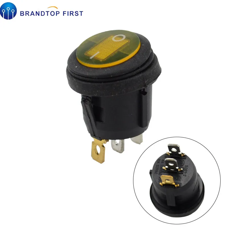 12V yellow 1 шт., водонепроницаемая кнопка, 12 В, 220 В, светильник, кулисный переключатель, 20 мм, в форме лодки, Круглые, 3Pin, серебристые, точечные переключатели - Цвет: 12V yellow