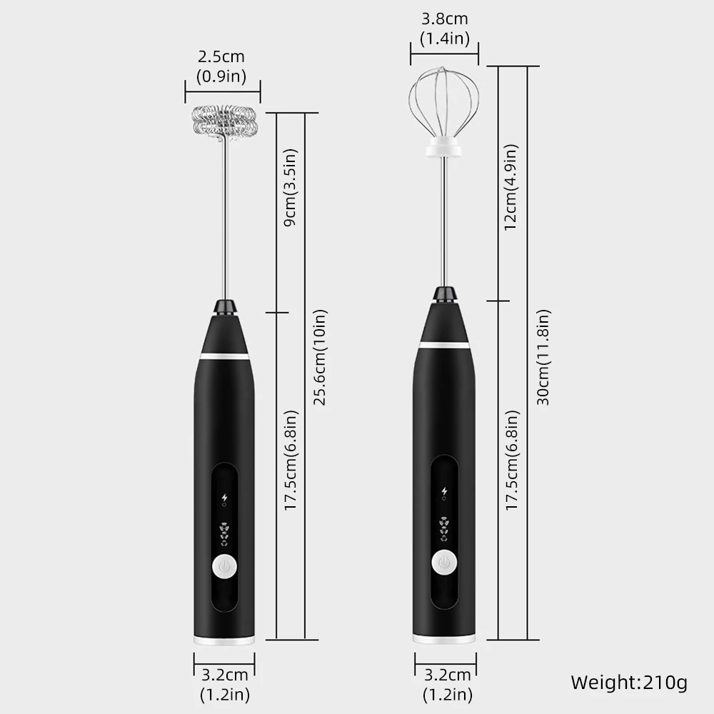 

3-Speeds Electric Whisk Coffee Milk Drink Frother Foamer Mixer USB Rechargeable Handheld Food Blender Kitchen Tools Bake