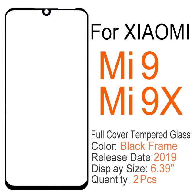 Mi 9 (Mi 9X) 2 шт полное покрытие закаленное стекло для Xiaomi mi 8 9 SE 8X 9X 6X A2 A3 Lite 9T pro 9H Защита экрана для Xiao mi cc 9 9E Play glass - Цвет: Mi 9 (Mi 9X)