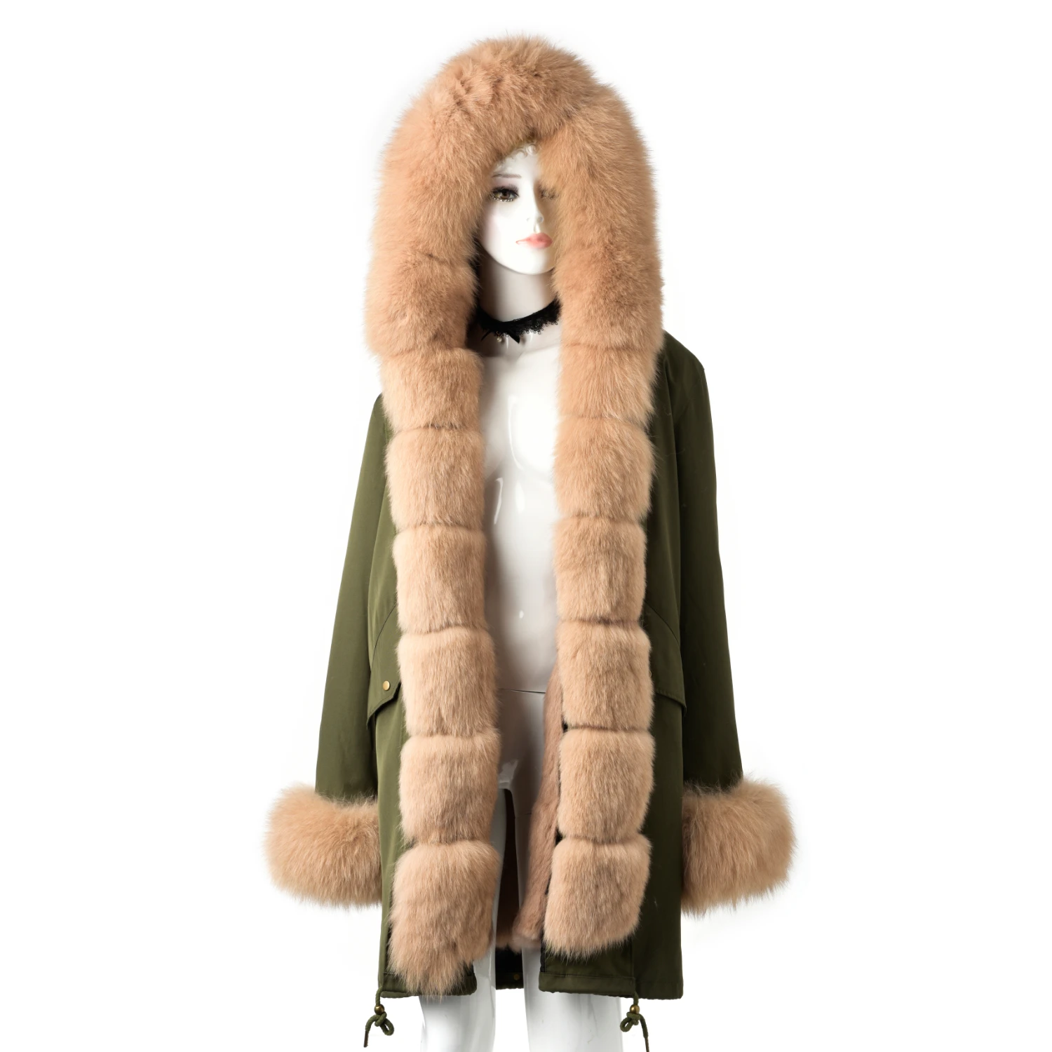 TOPFUR, модное пальто из натурального меха, Женское пальто из лисьего меха с меховым капюшоном, черная парка, женская меховая парка шоколадного коричневого цвета, женская джинсовая парка - Цвет: FP069