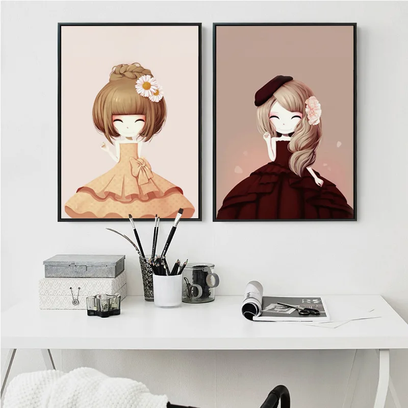 Canvas Painting for Girls Kids Kindgarten Cute Decorative Wall Pictures Living Room Garden Decoration Kitchen Pink Posters | Дом и сад