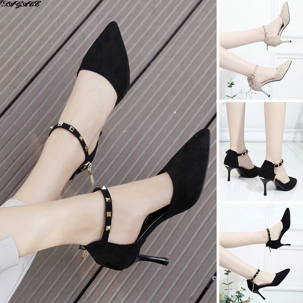

Women's Women's Fashion Casual Pointed Toe Buckle Belt High Heels Work Shoes Women's Buckle Single Shoes