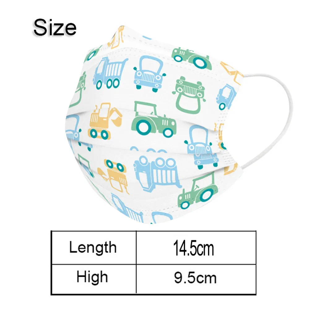 

Disposable Children's Mask Cartoon Car Pattern Print Mouth Mask For Kids 3 Layer Disposable Masks Child