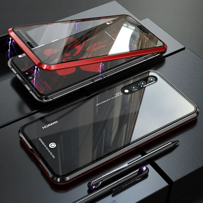 Black Red 360 Полный корпус защитный чехол для huawei P20 Pro P20Pro P 20 Магнитный бампер передний Закаленное стекло пленка крышка huawei P20 Pro Чехол - Цвет: Black Red