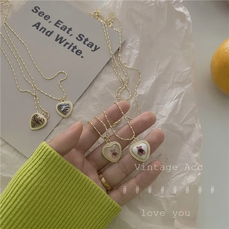 Корейское ретро ожерелье с геометрическим рисунком любовного медведя Женская