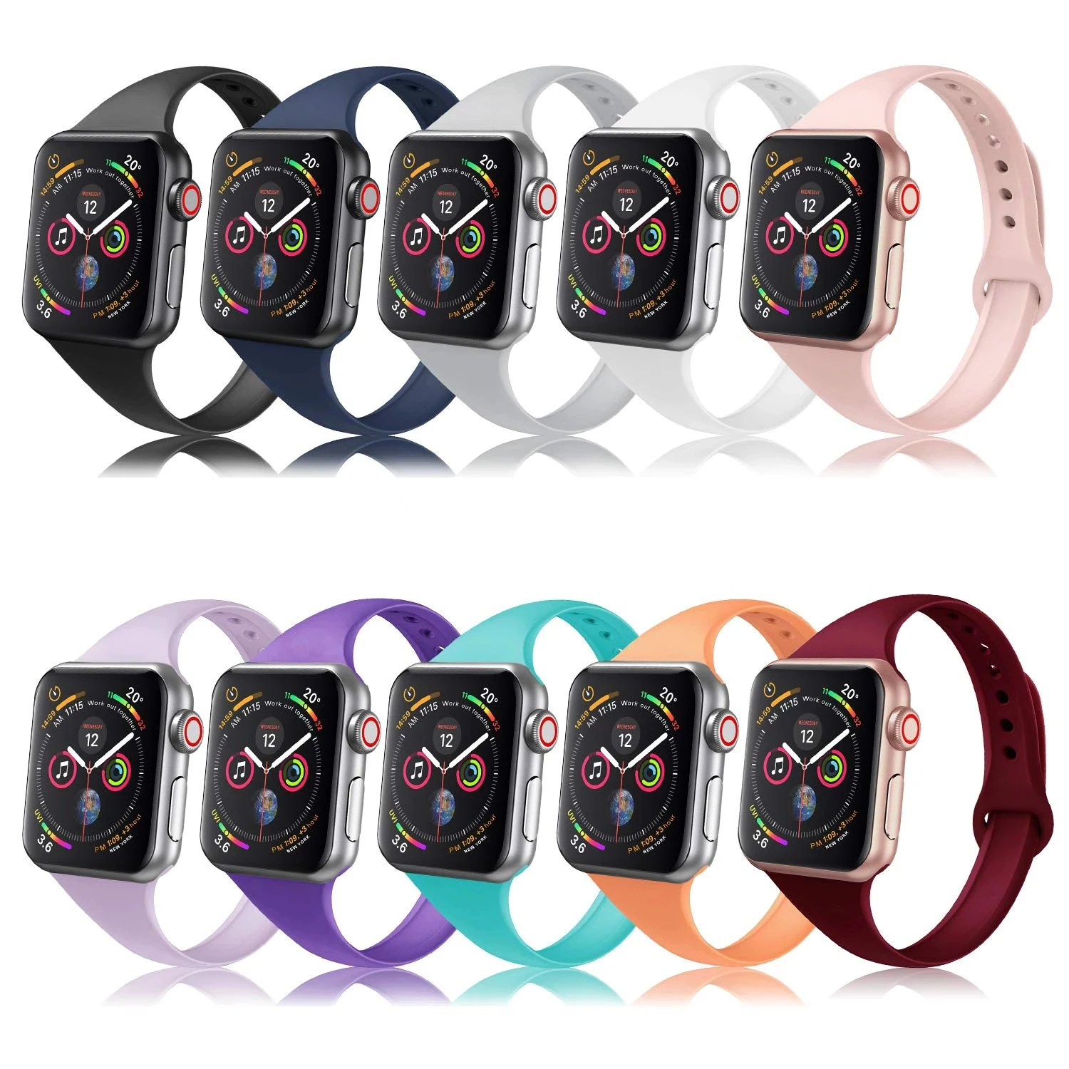 

Strap for Apple Watch 6 Band 44mm 40mm 42mm 38mm Sport Slim silicone bracelet Watchband for Correa Iwatch Series SE 5/3/2/1