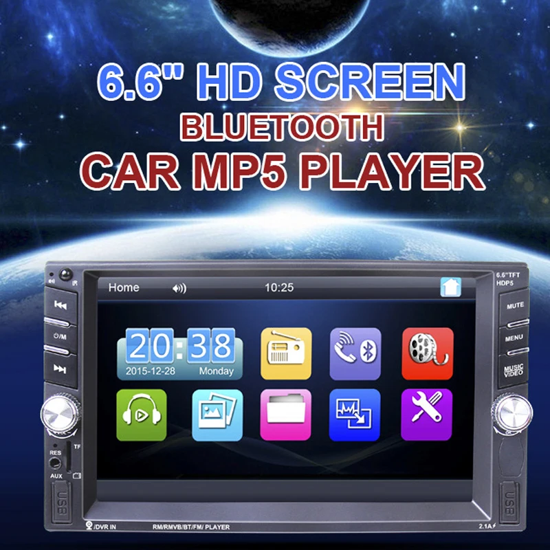 Автомагнитола HD 6," сенсорный экран стерео 2 Din Bluetooth FM ISO мощность SD USB Aux вход Mp5 плеер нет или с камерой