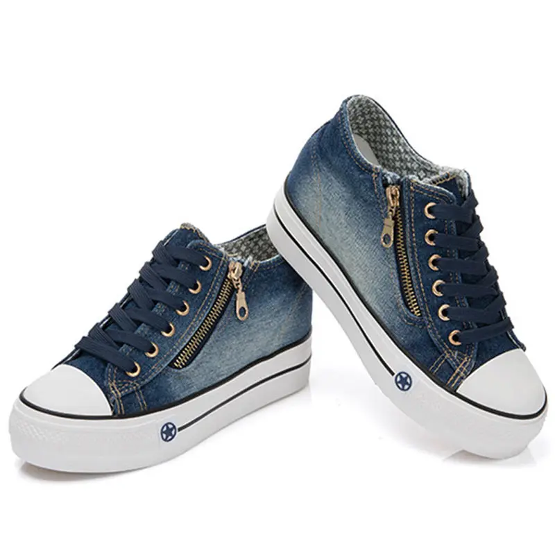 Navy blue Модные кроссовки на платформе; Женская Повседневная парусиновая обувь; tenis feminino; женский Вулканизация; кроссовки на шнуровке; zapatos mujer; - Цвет: Navy blue