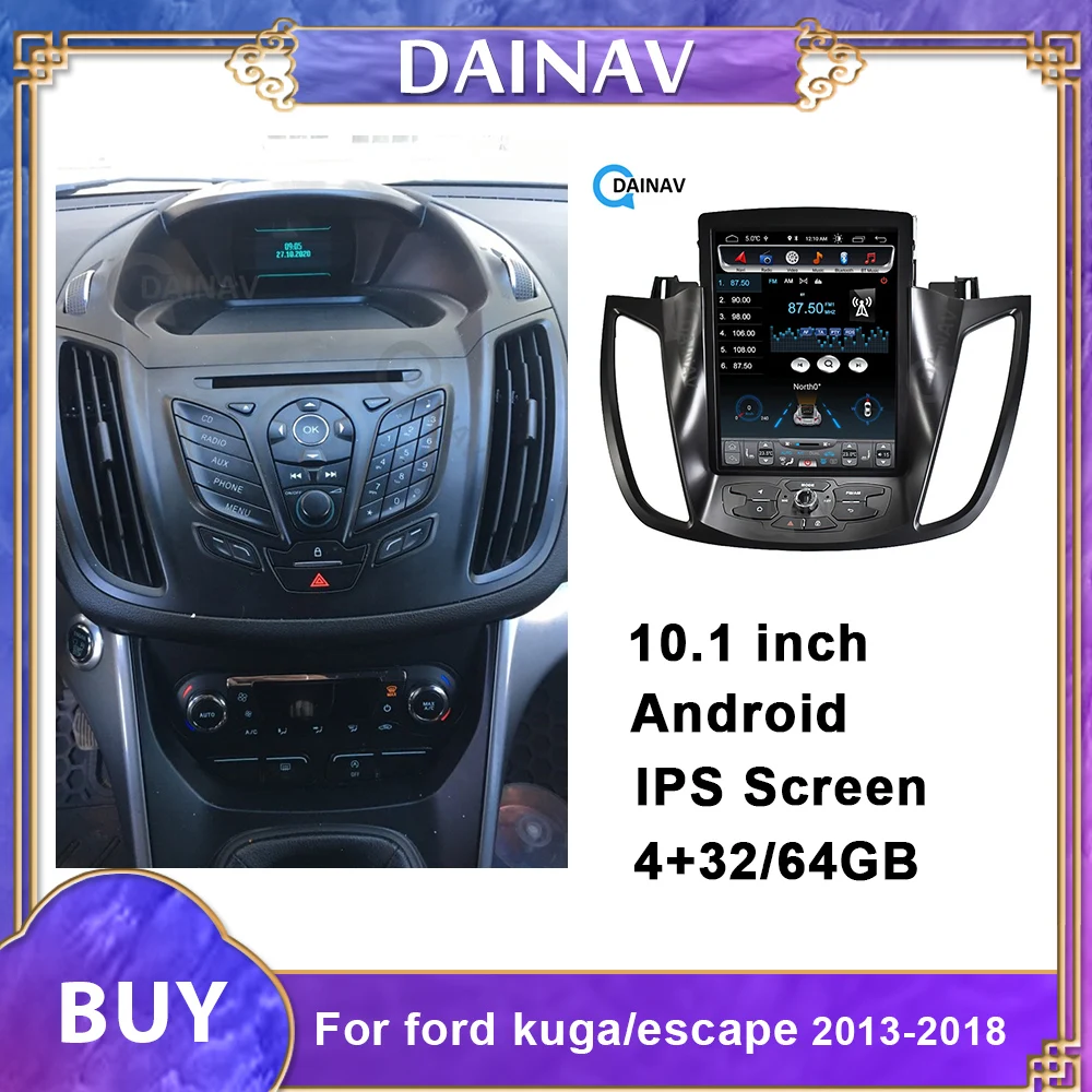 

Автомагнитола на платформе Android с вертикальным экраном, GPS-навигацией для ford kuga/escape 2013-2018, автомобильный мультимедийный DVD-плеер в стиле Тесл...