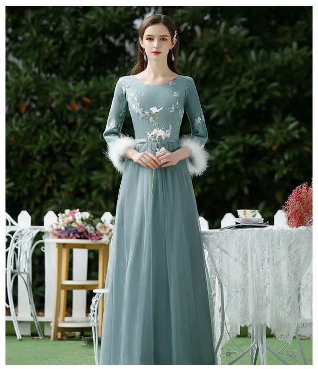 Трапециевидные бордовые платья для подружки невесты с вышивкой из тюля