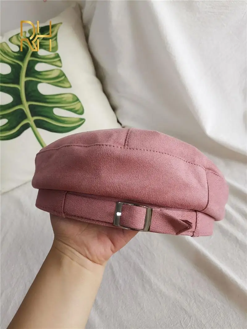 Женский берет для девочек теплая замшевая восьмиугольная плоская шапка осенне