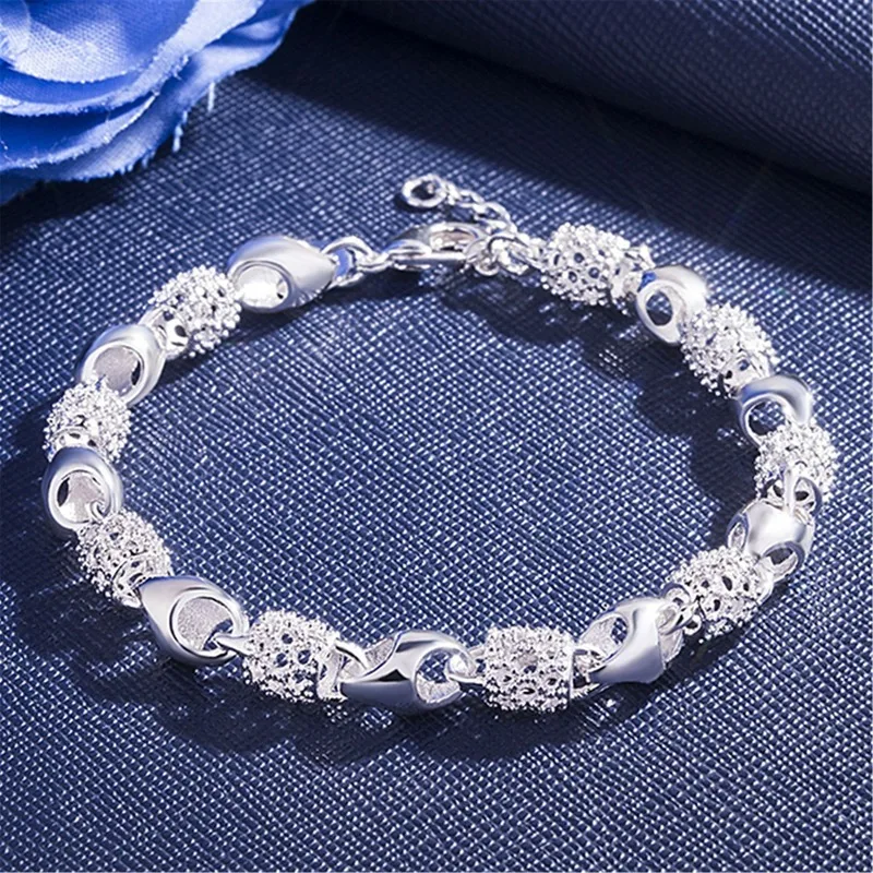 

Charm Heart-shaped Bracelet and Bracelet Beads Ladies Gift Women's Copper Plated Silver Color Jewelry Bracelet Gift Party