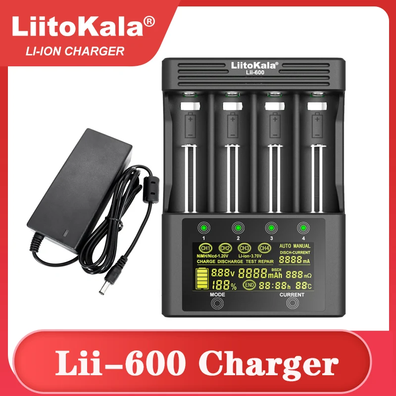 LiitoKala Lii-600 Battery Charger For Li-ion 3.7V and NiMH 1.2V battery Suitable for 18650 26650 21700 26700 AA AAA And other |