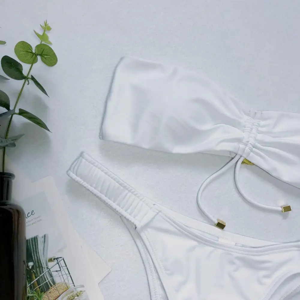 

Swimsuit Women Bandage Solid Bikini Strapless Swimwear Sexy Push Up Low Waist Bathing-Suit Swim Beach Wear Female Bikini Sets