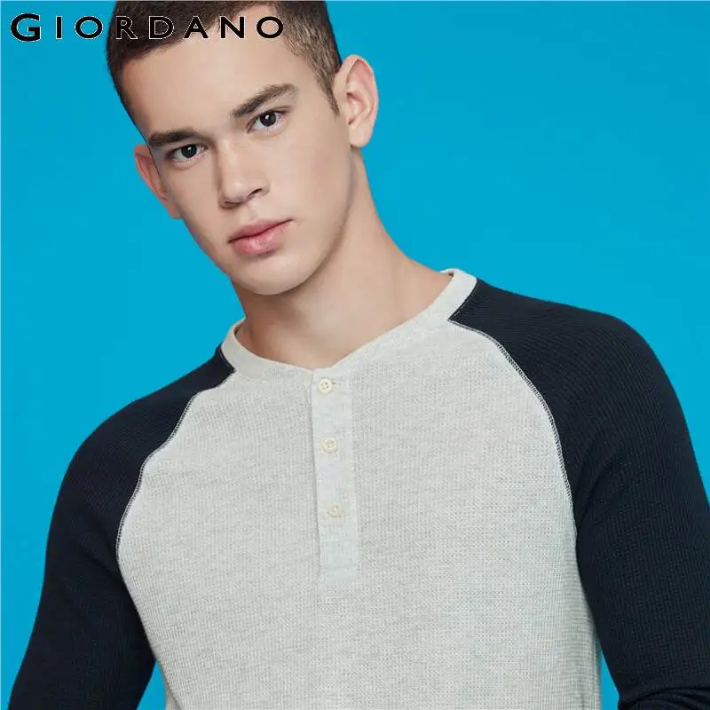 Giordano Мужская футболка с горлышком и вафельным воротником, Camiseta Masculina, контрастный цвет, легкая Толстая Мягкая футболка Poleras Hombre 01029796