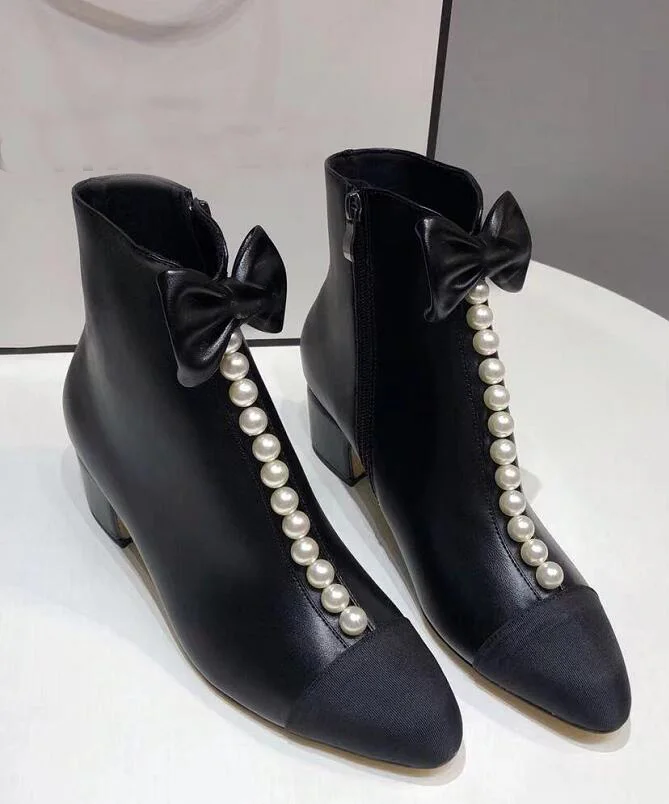 

Luxury 2021 Boots womens Pearl shoes designer heels Autumn Winter boot woman Bow martin leather women Knight Safety Motorcycle