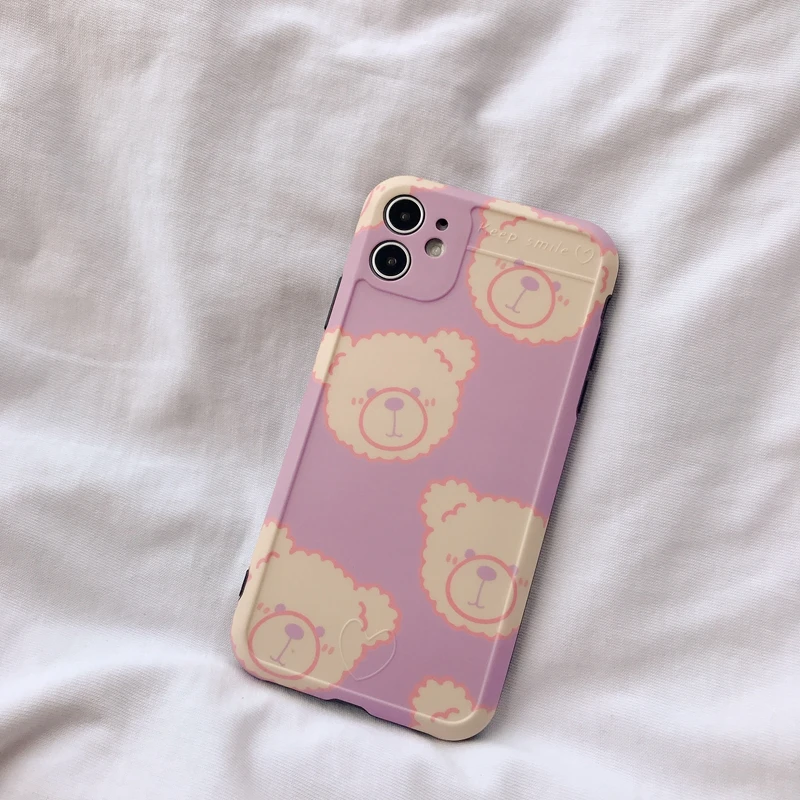 

Lovely pink teddy bear iPhone11 following from 12 X pro cartoon/XS silicone MAX soft shell