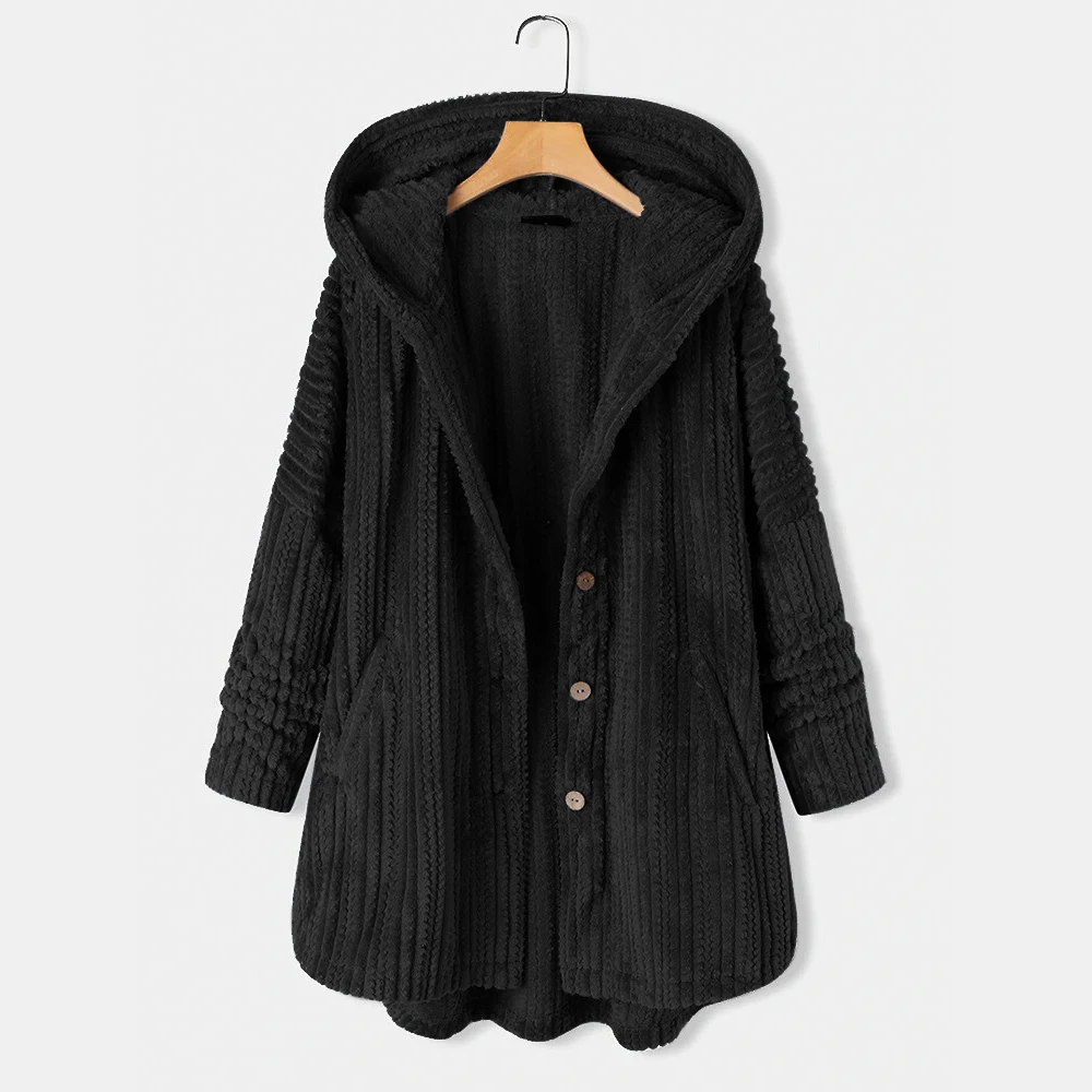2021 Autumn and Winter New Women's Hooded Single-breasted Loose Casual Plush Long-sleeved Jacket