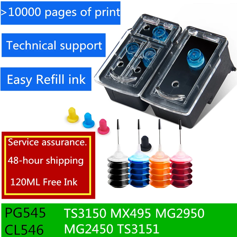 Перезаправляемый картридж сменный для Canon PG 545 CL 546 совместим с Canon IP2850 MX495 MG2950 MG2550 MG2450 TS3150