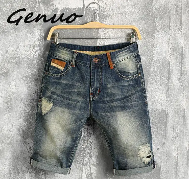 

Genuo New 2020 Men summer denim shorts male jeans men jean shorts bermuda skate board mens jogge ripped wave Shorts