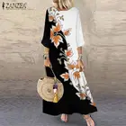 Женский богемный сарафан с цветочным принтом ZANZEA, летний винтажный пляжный длинный сарафан с рукавом 34, 2021, повседневные платья, кафтан, большого размера