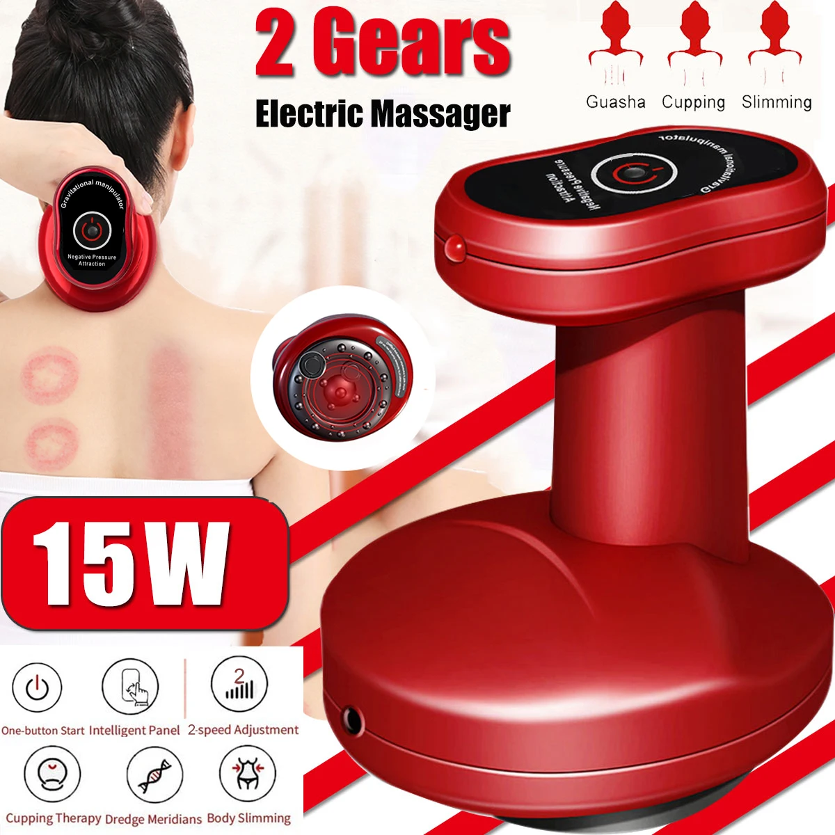 

Electric Vacuum Cupping Infrared Heating Therapy Guasha Scraping Massage Body Cups Negative Pressure Sunction Timer EU/US plug