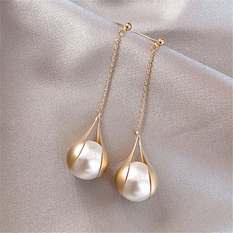 Женские серьги капли FFLACELL длинные с жемчугом золотого и цвета вечерние ювелирные