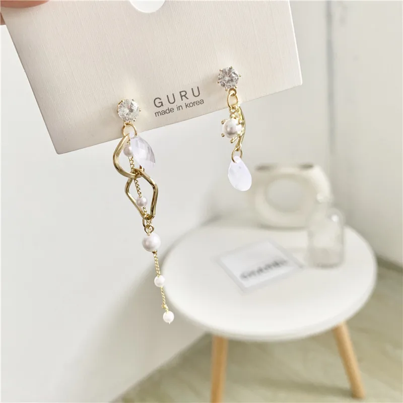 Асимметричная ruanme длинные модные серьги лицо Тонкий темперамент жемчужные с