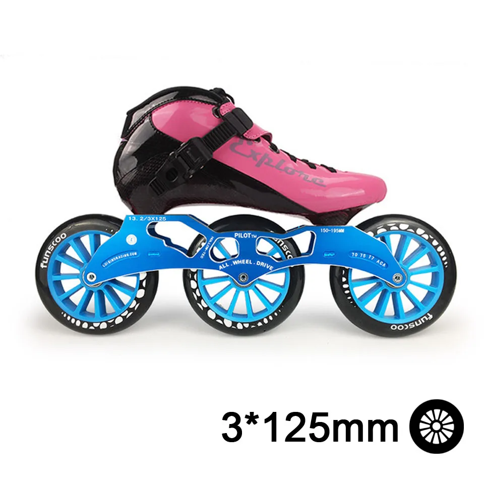 Pink Blue ISPORTS скоростные роликовые коньки из углеродного волокна для соревнований 3*125 мм или 4*100/110 мм уличные гоночные коньки Patines роликовые коньки SH56 - Цвет: Pink Blue