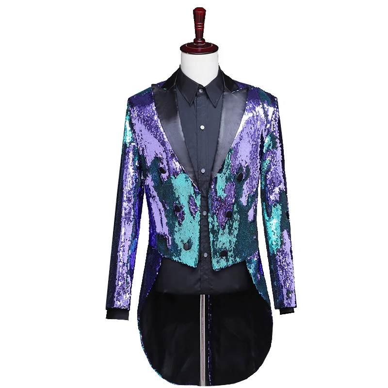 Shiny Sequin Glitter Tuxedo Suit Blazers Mens Wedding Evening Prom Party Dresses Nightclub Stage Singer Performance Suit Jacket