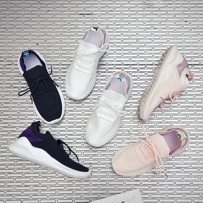 Женские вязаные кроссовки без шнуровки удобная повседневная обувь на плоской