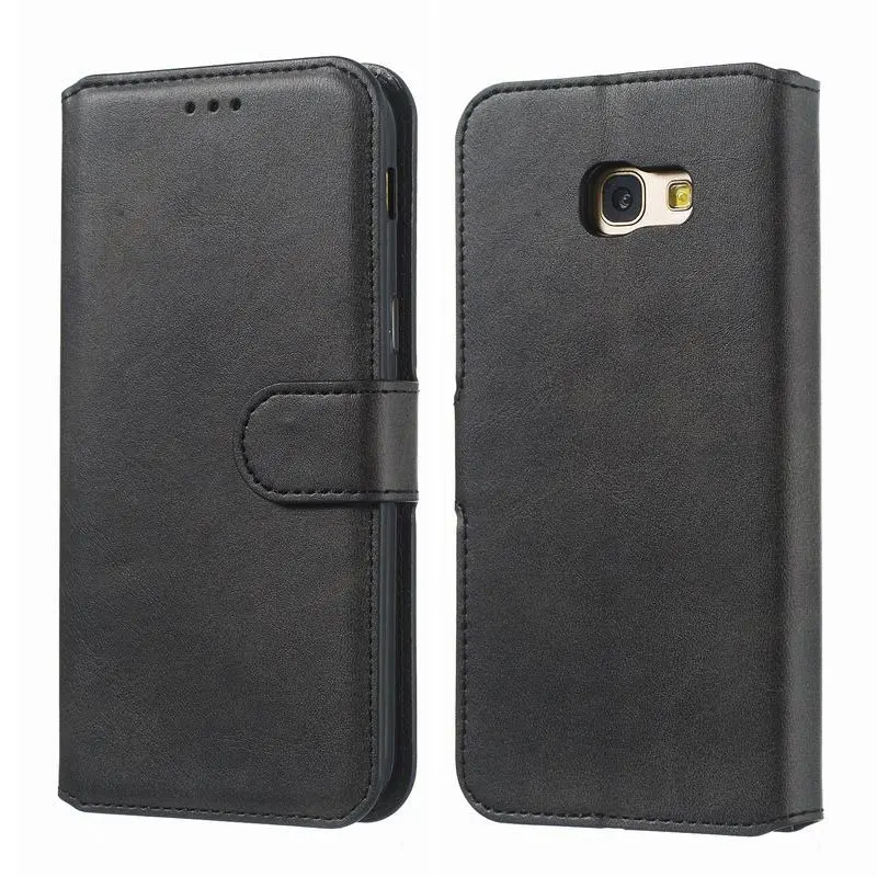 Black Case Для samsung Galaxy A5 чехол Кожаный чехол-бумажник для телефона с отделениями для карт чехлы на samsung A5 A520 Etui противоударный Ретро протектор - Цвет: Black Case
